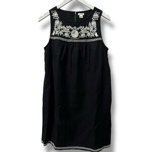 J.Crew Black White Embroidered Sleeveless Linen Blend Mini Dress Women's M Boho